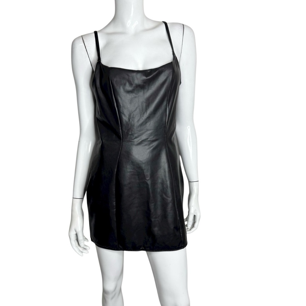 Victoria's Secret Black Spaghetti Strap Faux‎ Leather Mini Slip Dress